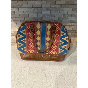 Disney Parks Mickey Icon Embossed Large Tiki Aztec Satchel Tote Hand Bag #115